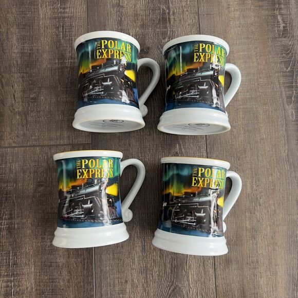 Warner Brothers The Polar Express Set of 4 Christmas 3D Coffee Cocoa Mugs Cups - Picture 2 of 7
